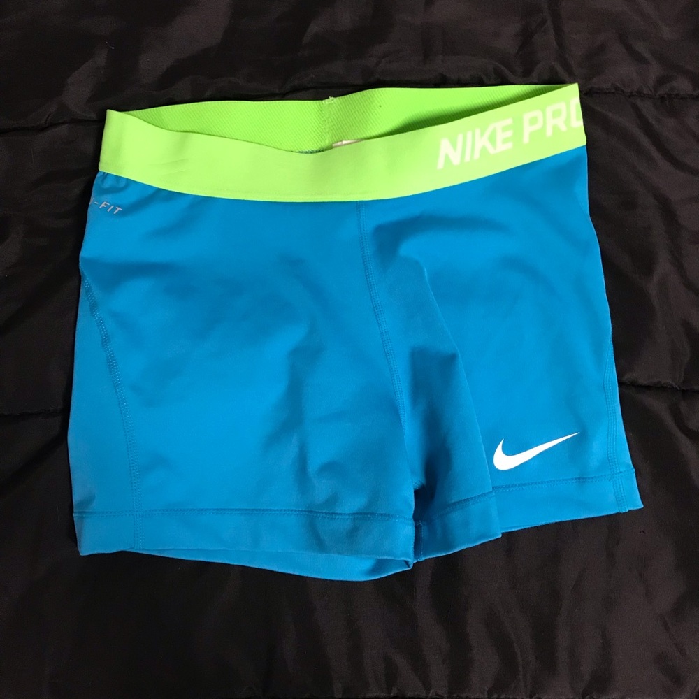Blue and Green Nike Pro Shorts